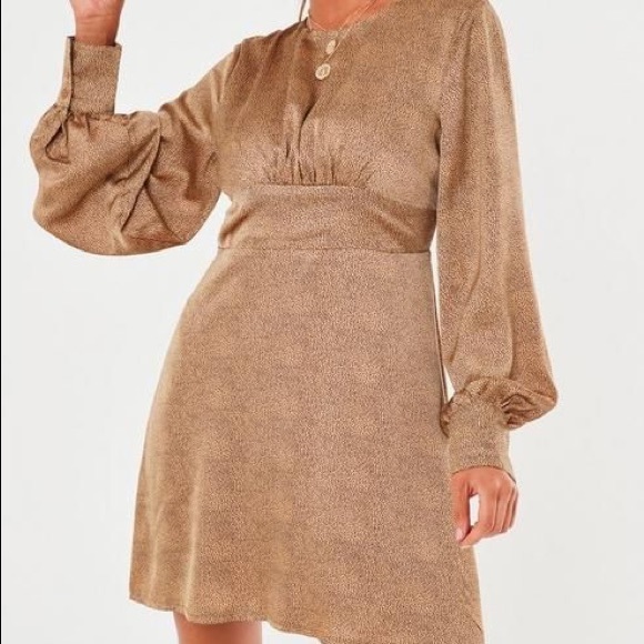 Missguided Nude Satin Dalmatian Print Dress - Picture 1 of 9